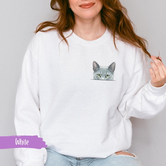 Russian Blue Cat Peeking Sweatshirt, Feline Lover Gift