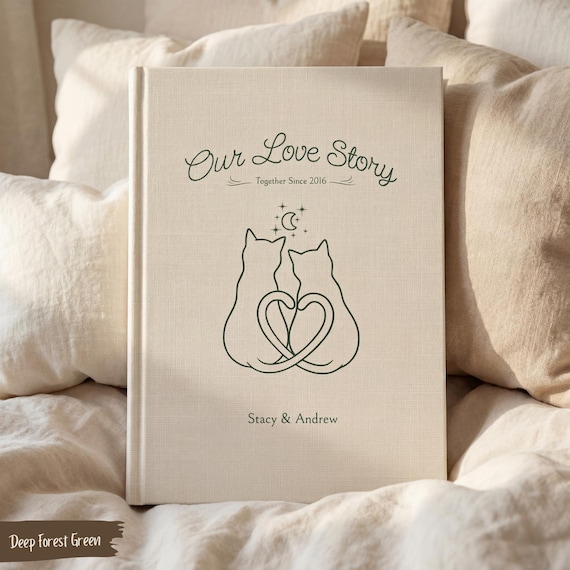Personalized Cat Couple Journal, Anniversary Gift for Cat Lovers, Minimalist Memory Book