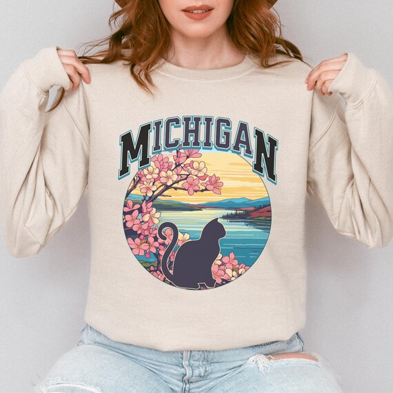 Michigan Cat Lover Sweatshirt, Home State Collegiate Crewneck, Cat Mom Moving Gift