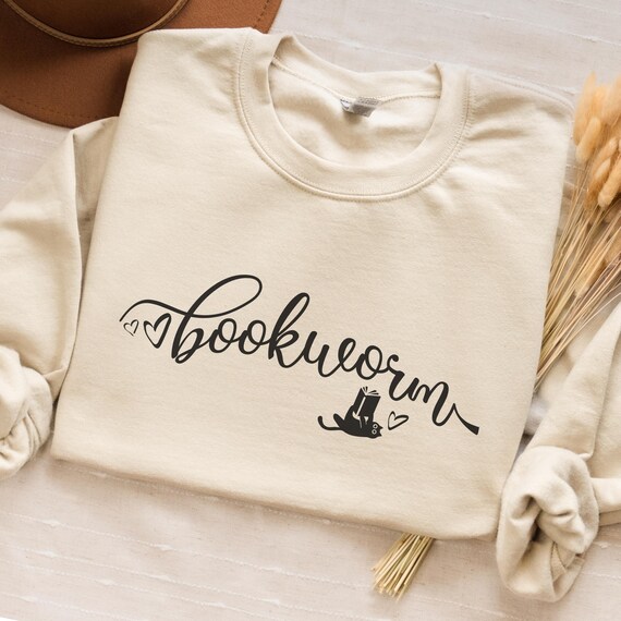 Cat Lover Bookworm Gift, Trendy Sweatshirt, Cozy Reading Gift for Librarian, Teacher, Cat Lady Apparel, Cute Kitty Sweater, Book Theme Shirt