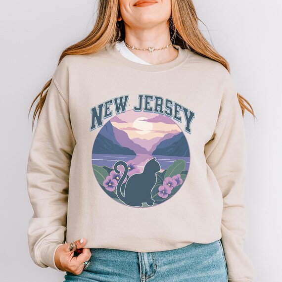 New Jersey Cat Lover Sweatshirt, Home State Collegiate Crewneck, Cat Mom or Dad Gift