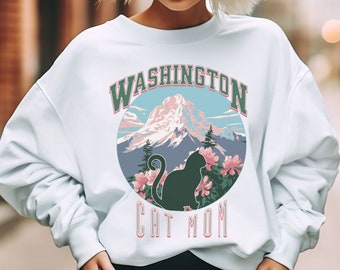 Washington Cat Mom sweatshirt, States crewneck, moving away present for-her, cat mama gift, collegiate style sweater-shirt