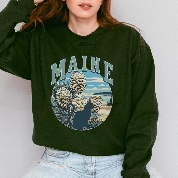 Maine Cat Lover Sweatshirt, States crewneck, moving away present for-her, cat mama gift, collegiate style sweater-shirt