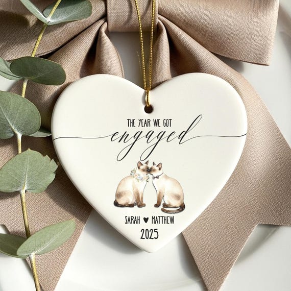 Personalized Cat Couple Engagement Ornament: Siamese Cat Lover Keepsake