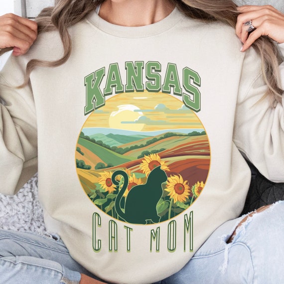 Cat Mom Sweatshirt, States Crewneck, Kansas Cat Mama Gift, collegiate style