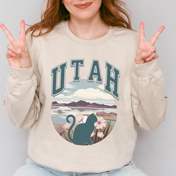 Utah Cat Lover Sweatshirt, States crewneck, moving away present for-her, cat mama gift, collegiate style sweater-shirt