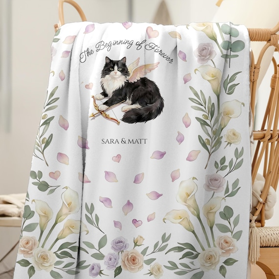 Tuxedo Cat Cupid Sherpa Fleece Blanket, The Beginning of Forever