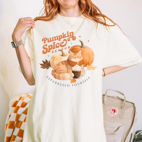 Pumpkin Spice Cat T-Shirt: Comfort Colors Fall Tee, Coffee Lover Gift
