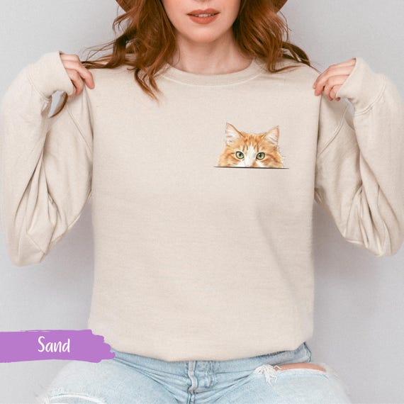Peeking Orange and White Cat Sweatshirt: Cute Peaches & Cream Kitty Pocket Design