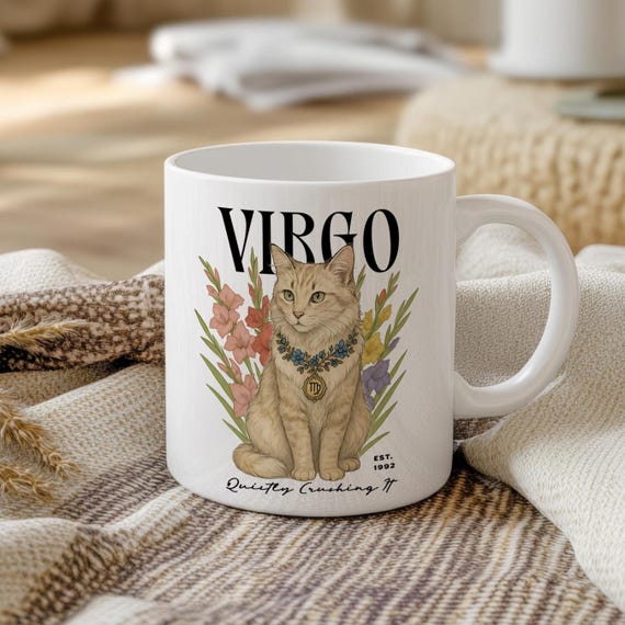 Personalized Virgo Cat Mug: Astrology Coffee Cup, Custom Birthday Gift