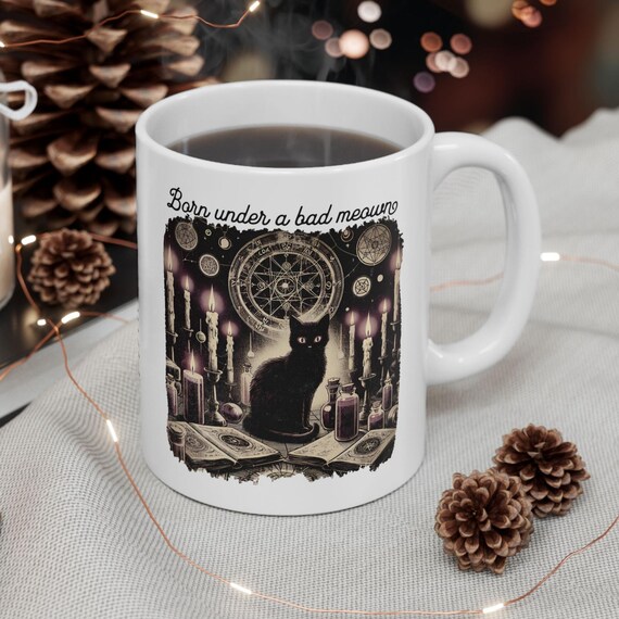 Personalized Witchy Cat Coffee Mug, Halloween Wiccan Mug,  Mystical Magical Black Cat Cup, Perfect Gothic Gift for Witches, Cat Lovers