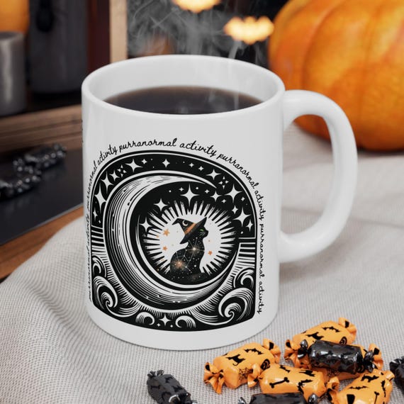 Personalized Witchy Cat Coffee Mug, Purranormal Activity Black Cat Cup, Halloween Wiccan Mug, Perfect Gothic Gift for Witches, Cat Lovers