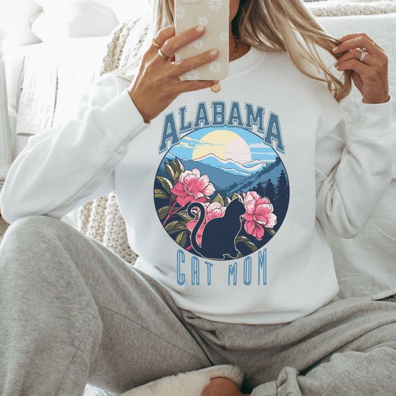 Alabama Cat Mom sweatshirt, States crewneck, moving away present for-her, cat mama gift, collegiate style sweater-shirt