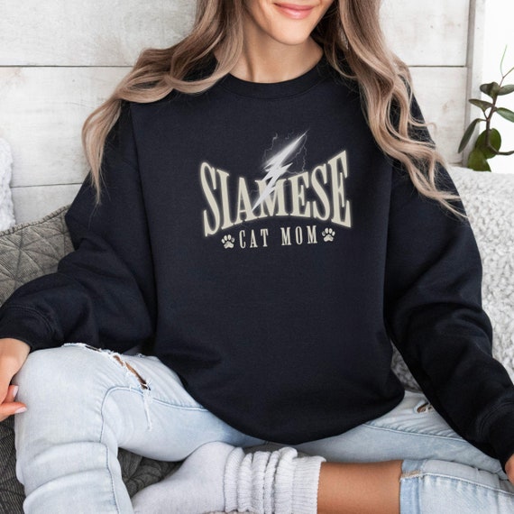 Siamese Cat Mom Sweatshirt, Oversized Cozy Sweater, Lightning Bolt, Christmas Gift, Athletic Style Trendy Crewneck, Unisex Pullover