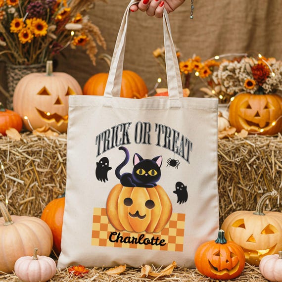Personalized Halloween Tote Bag: Spooky Pumpkin, Cat & Ghost Design