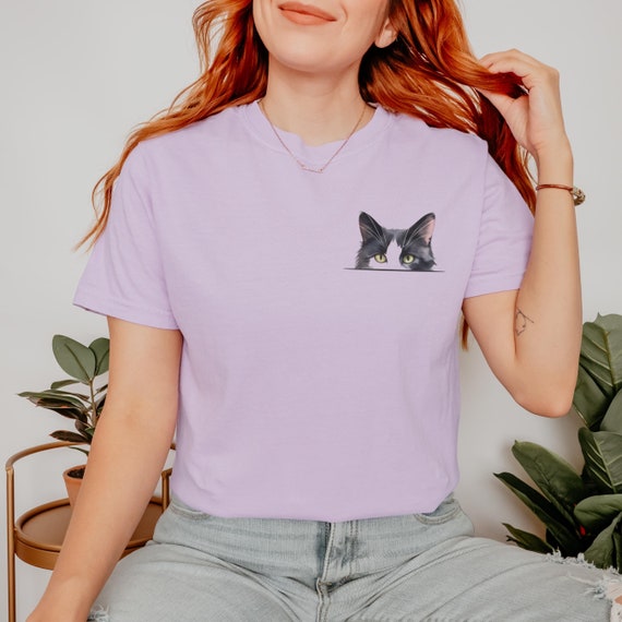 Peeking Tuxedo Cat Tee, Comfort Colors® T-Shirt, Cute Cat Shirt, Pocket Design Cat Tshirt, Unisex Pocket Cat Top