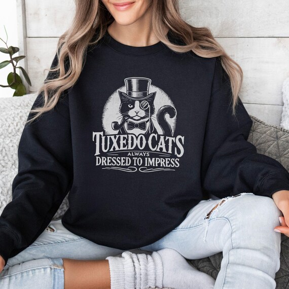 Vintage Tuxedo Cat Crewneck Sweatshirt, Cat Lover Gift, Hipster Cat Sweater, Unique Cat Apparel, Cat Dad Present, Funny Animal Clothing