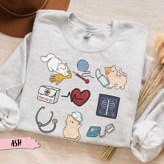 Cute Cat Sweater Nurse Gift, Cat lover sweatshirt for nurse, NICU nurse pullover, funny pediatric nurse birthday gift
