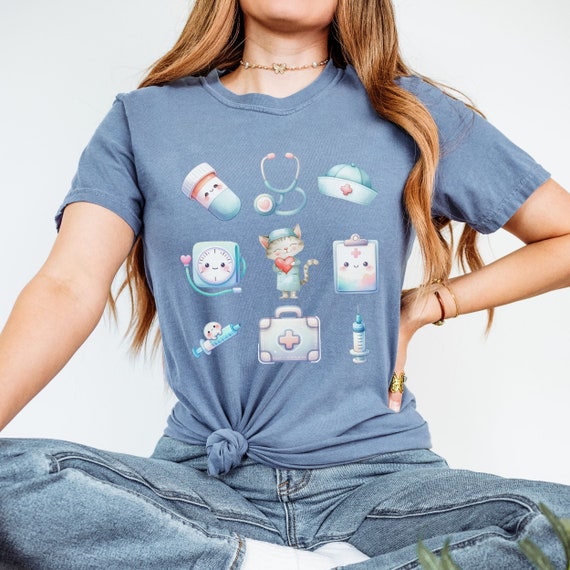 Cute Nurse Gift, Comfort Colors® cat lover shirt for Pediatric, Maternal, Registered, student nurses, and graduation too!