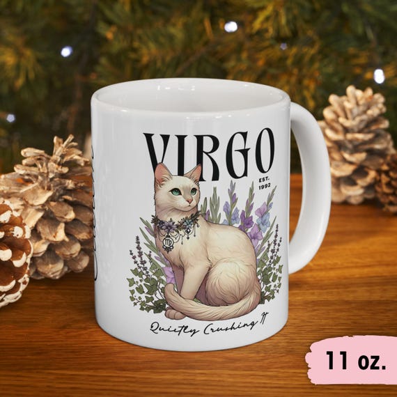 Personalized Virgo Cat Mug: Astrology Coffee Cup, Custom Birthday Gift