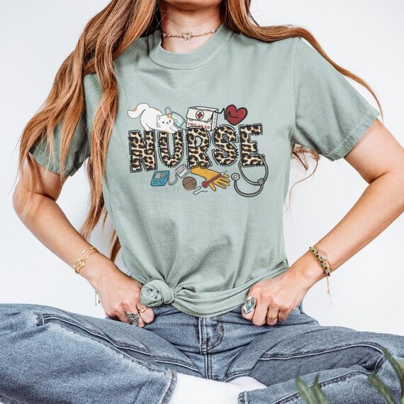 Cute Nurse Shirt with leopard print design, gift for nurse, cat lover gift, Pediatric, Maternal, Registered Nurse Comfort Colors® tshirt