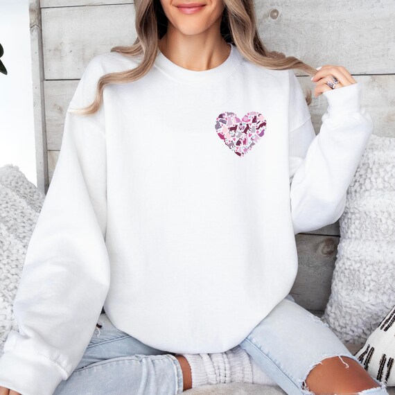 Heart Kitties Crewneck Sweatshirt, Cat Lovers Valentine Shirt, Minimalist Pocket Design, Love Cats Sweater, Cute Felines Sweater