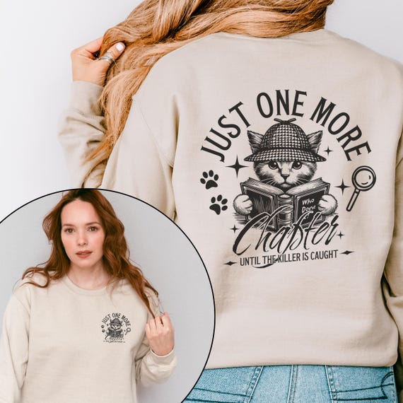 Cat Lover Mystery Book Reading Sweatshirt, Cozy Vintage Tee, One More Chapter Crew Neck Pullover, Mystery Books Lover Sweater, Bookworm Gift