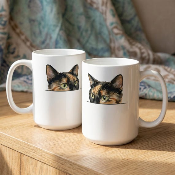 Peeking Tortie Cat Mug: Cat Lover Gift