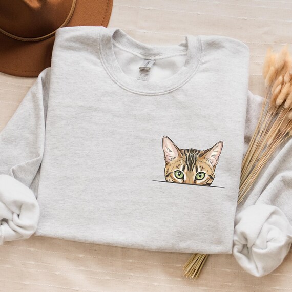 Bengal Cat Sweatshirt: Peeking Kitty - Feline Lover Gift