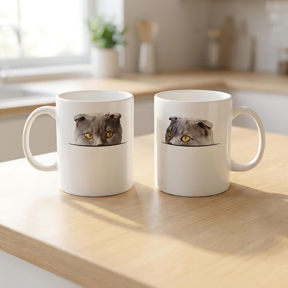 Peeking Scottish Fold Cat Mug: Cat Lover Coffee Gift