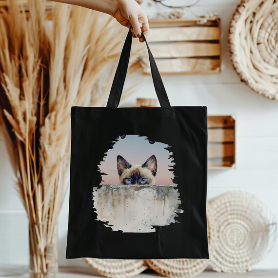 Siamese Cat Tote Bag: Sunset Sky Cotton Canvas Carryall