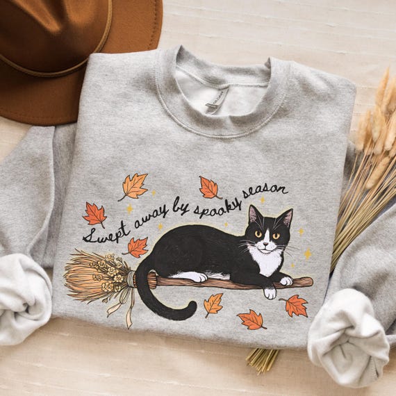 Halloween Cat Sweatshirt: Witchy Autumn Crewneck, Spooky Season Pullover
