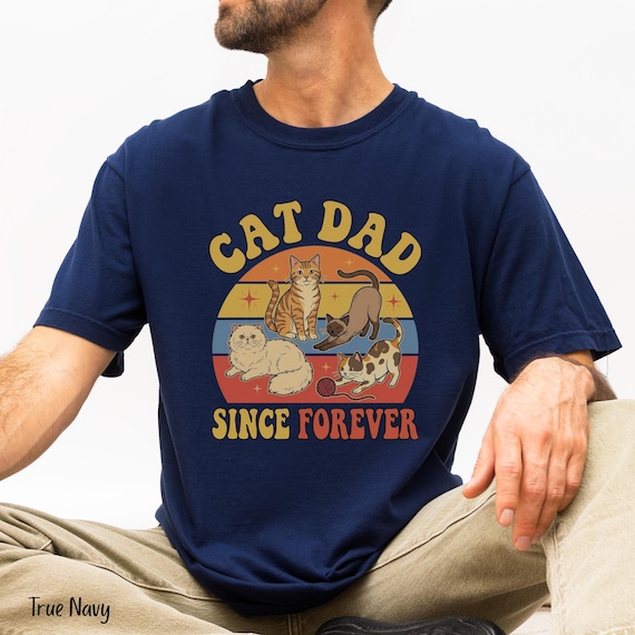 Retro Cat Dad T-Shirt, Vintage Cat Lover Gift for Men, Comfort Colors Tee