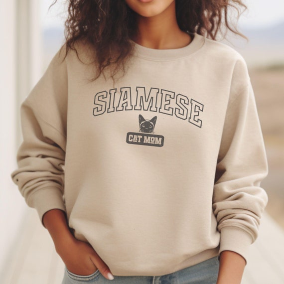 Siamese Cat Mom Collegiate Sweatshirt, Vintage Siamese Kitty Graphic, Gift for Cat Lovers, Unisex Jumper, Crewneck Pullover, Cat Lady