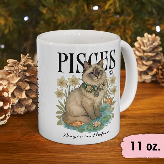Personalized Pisces Cat Mug: Custom Zodiac Coffee Cup