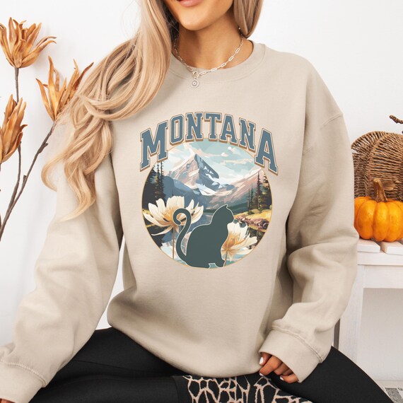 Montana Cat Lover Sweatshirt, Home State Collegiate Crewneck, Cat Person Gift