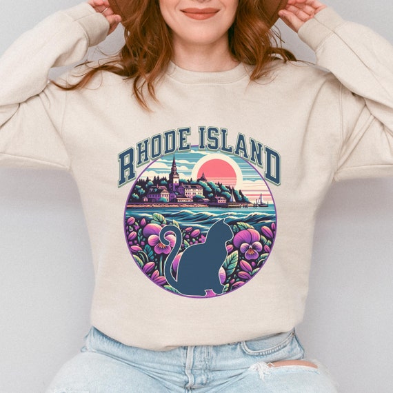 Rhode Island Cat Lover Sweatshirt, States crewneck, moving away present for-her, cat mama gift, collegiate style sweater-shirt