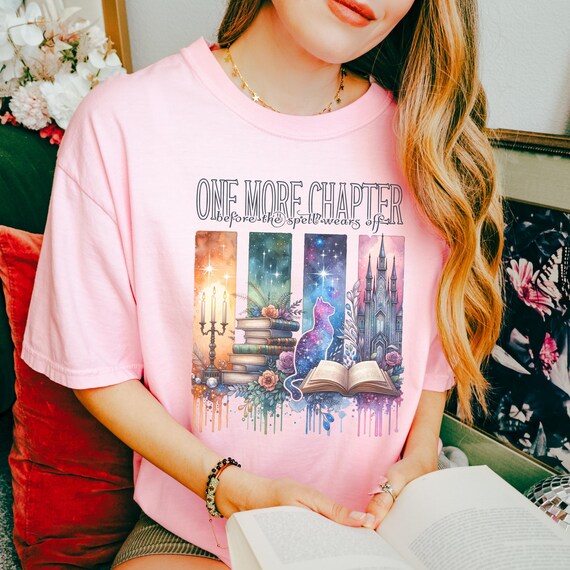 Fantasy Books Lover T-shirt, Celestial Cat, Dark Academia, Castle, Candle, Watercolor Brushstroke Tee, Gift for Bookworms, Literary Shirt