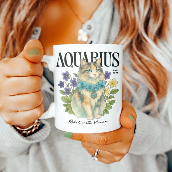 Personalized Aquarius Cat Mug: Custom Zodiac Coffee Cup
