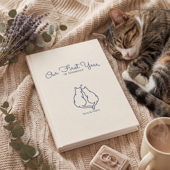 First Year Marriage Journal for Cat Lovers, Newlywed Memory Keepsake