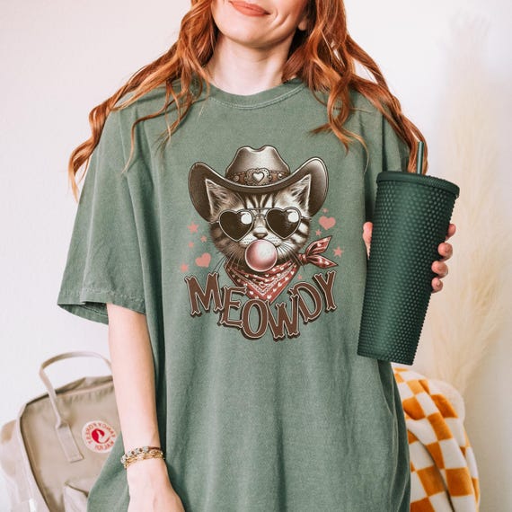 Funny Western Cat Shirt, Meowdy Cowboy Cat Graphic Tee, Tabby in Sunglasses Shirt, Country Girl Gift, Cute Cowgirl Comfort Colors Tee