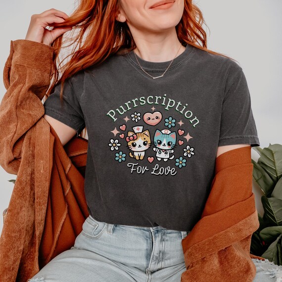 Kawaii Nurse Kitties T-Shirt, Cat Lovers Valentine Tee, Retro Daisies Comfort Colors® Shirt, Cute Nurse Tee-Shirt