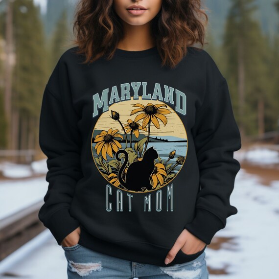 Maryland cat mom sweatshirt, States crewneck, moving away present for-her, cat mama gift