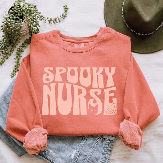 Spooky Nurse Comfort Colors Sweatshirt: Halloween Crewneck - Monochrome Design