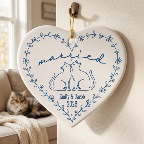 Personalized Cat Couple Wedding Ornament, Cat Lover Keepsake