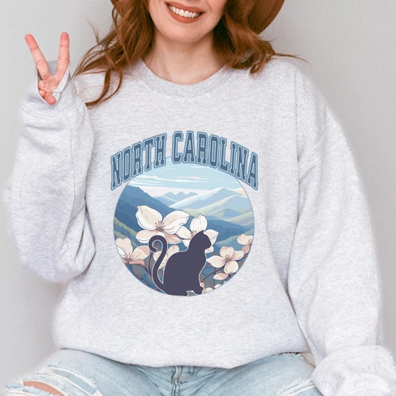 North Carolina Cat Sweatshirt, Home State Collegiate Crewneck, Cat Lover Gift, Moving Gift for Cat Mom