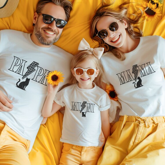 Cute Matching Shirts for Cat Lover Family, great reunion shirt, gift for new mom, Fathers Day for dad, checkered lightening bolt