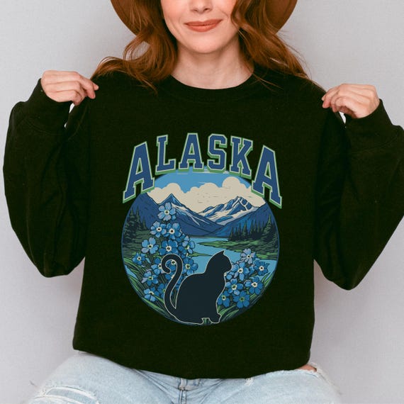Cat Lover sweatshirt, Alaska States crewneck, moving away present for-her, cat mama gift, collegiate style sweater-shirt