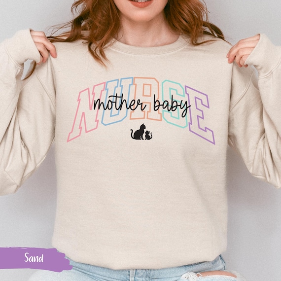 Mother Baby Cat Nurse Sweatshirt, Cozy Crewneck