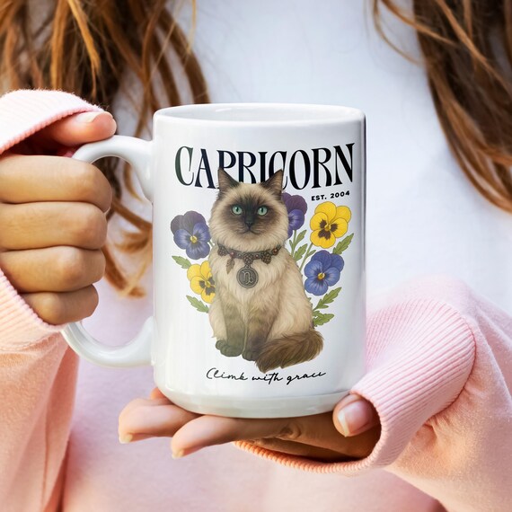 Personalized Capricorn Cat Mug: Zodiac Astrology Coffee Cup